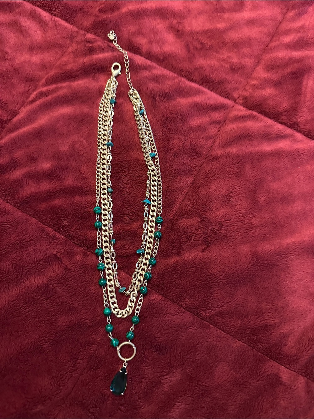 Sonoma Layered Gold and Teal Beaded Pendant Necklace